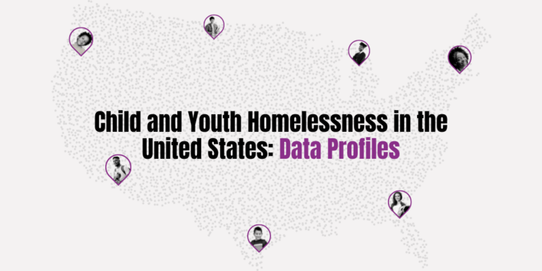US Map with the words Child and Youth Homelessness in the United States: Data Profiles